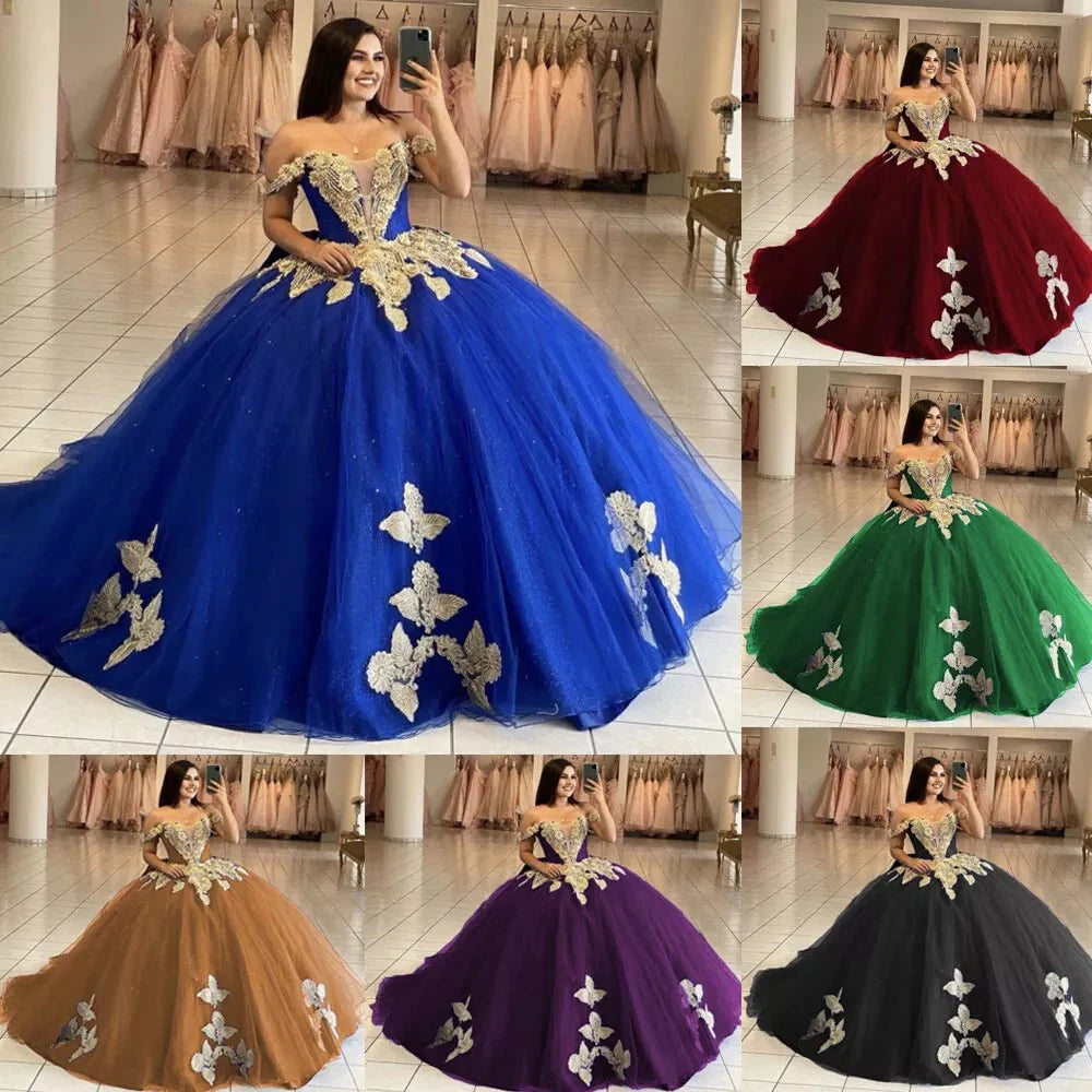 Royal Blue Off the Shoulder Quinceanera Dresses with Appliques