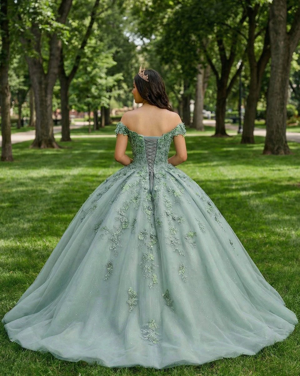Sage Green Ball-Gown Off-the-Shoulder Quinceanera Dresses