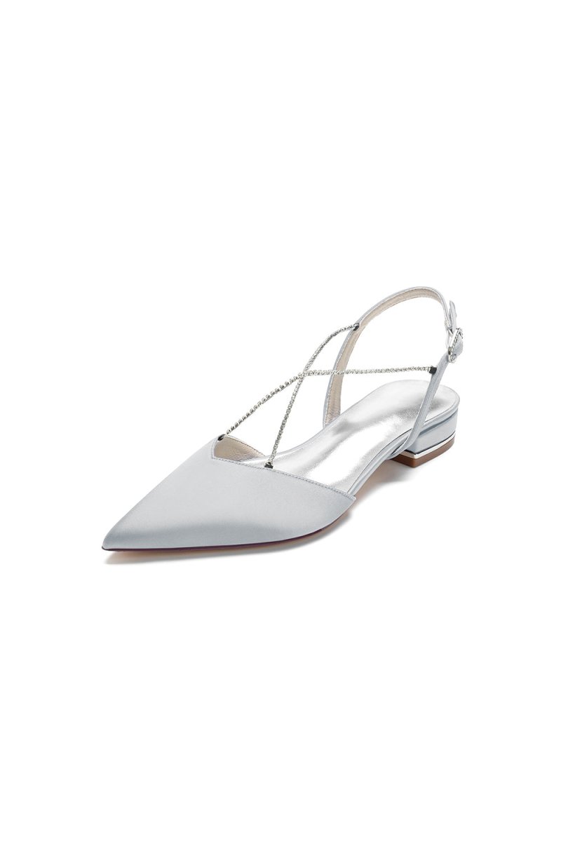 Satin Pointed Toe Beading Buckle Kitten Heels