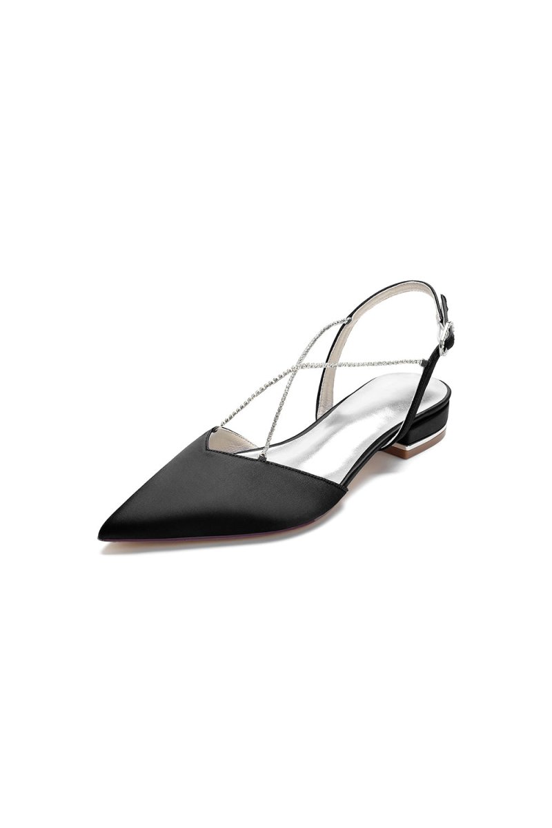 Satin Pointed Toe Beading Buckle Kitten Heels