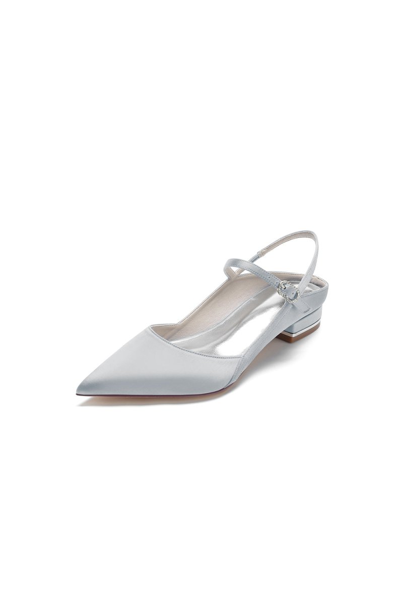 Satin Pointed Toe Buckle Kitten Heels