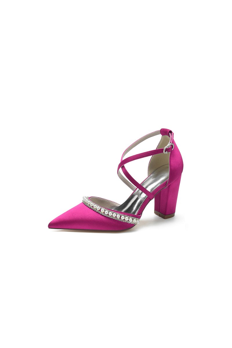 Champagne Satin Pump with Pearl and Metal Accents