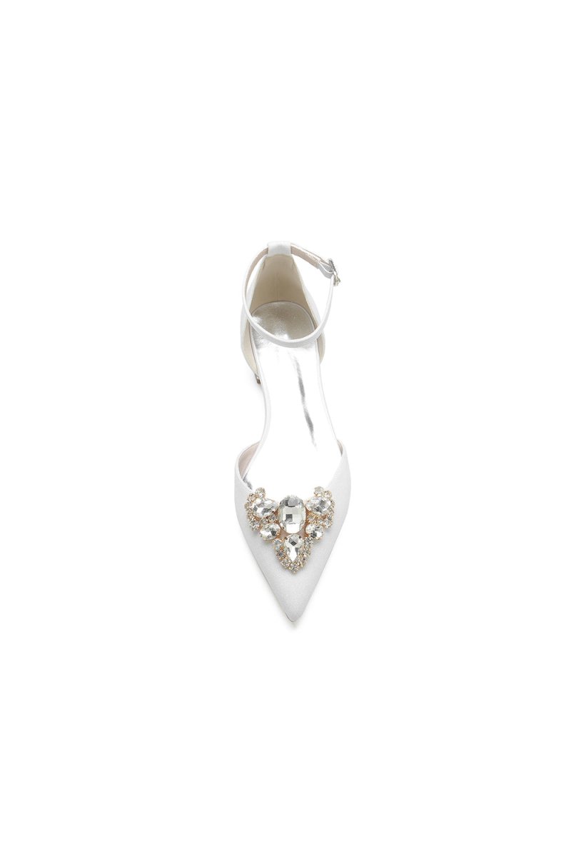 Simple Glitter Pointed Toe Ankle Strap Low Heels with Rhinestone