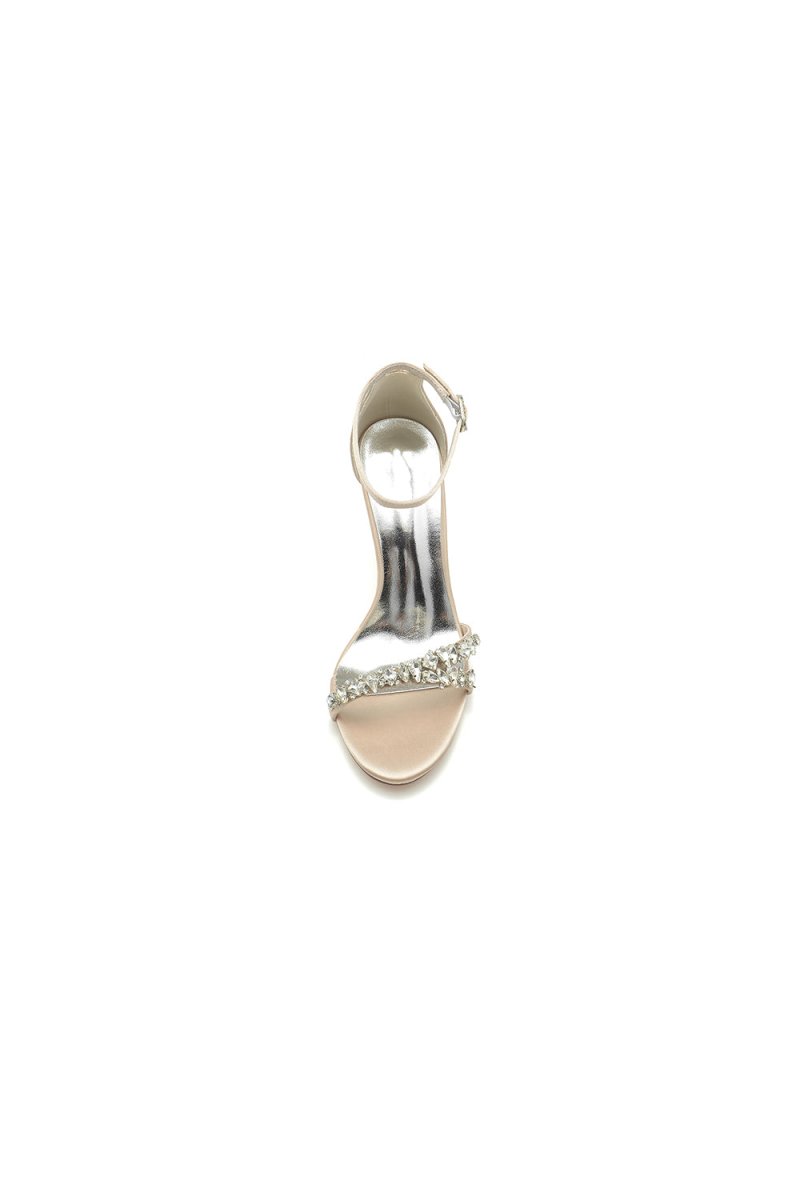 Simple Round Toe Rhinestone Stiletto Heels