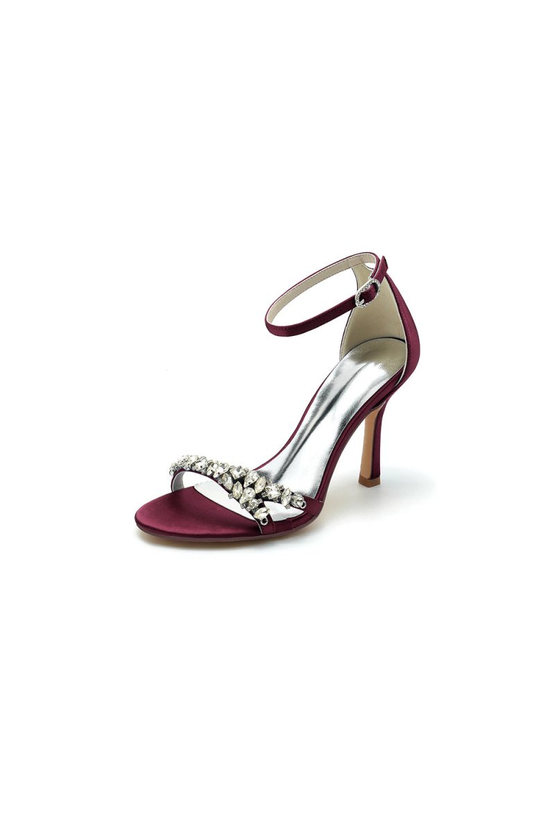 Simple Round Toe Rhinestone Stiletto Heels