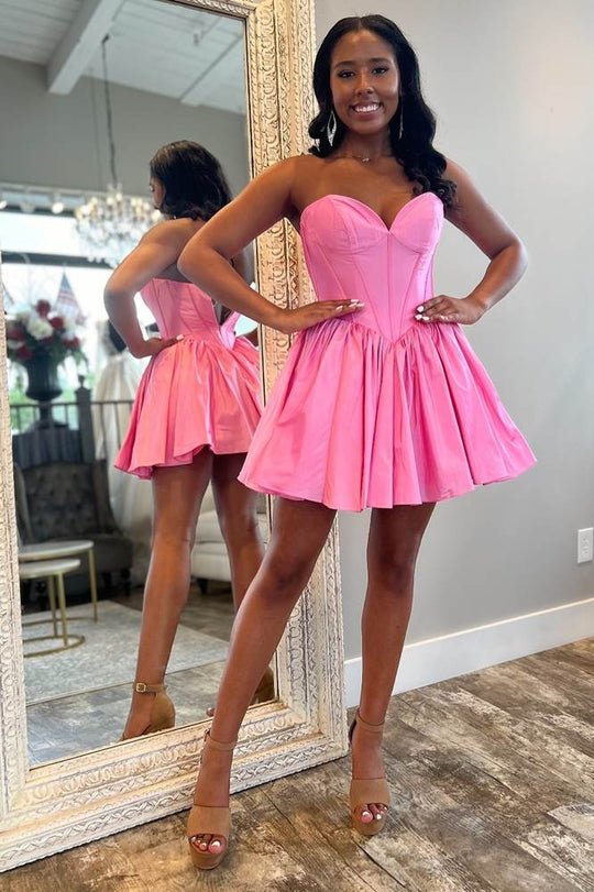 Sage Green Strapless Taffeta Short Homecoming Dresses