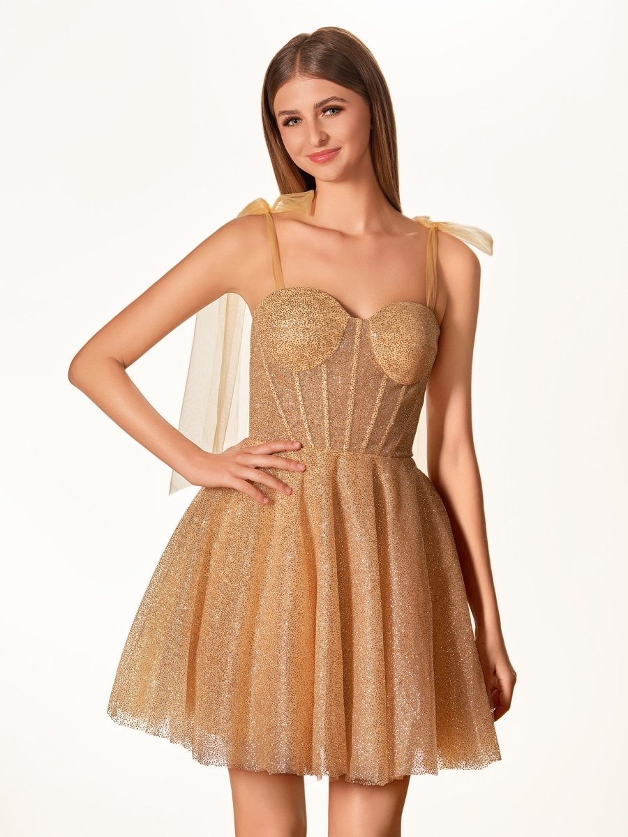 A-Line Tie Shoulder Ivory Spraying Short Party Dress