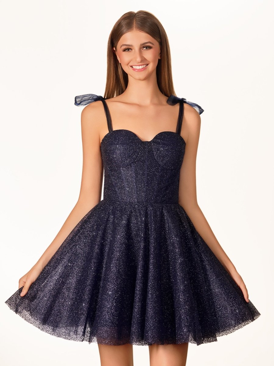A-Line Tie Shoulder Ivory Spraying Short Party Dress