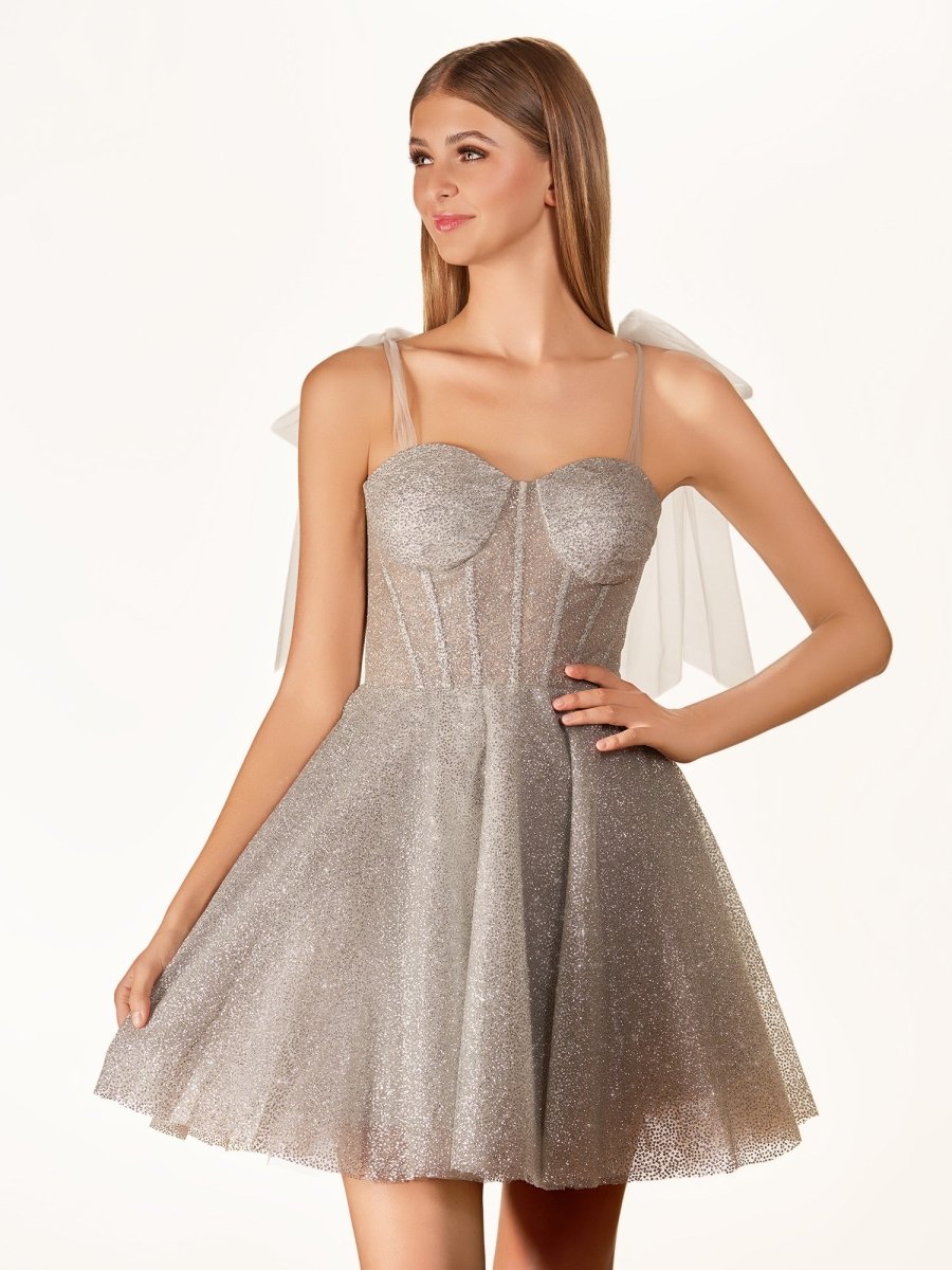 A-Line Tie Shoulder Ivory Spraying Short Party Dress
