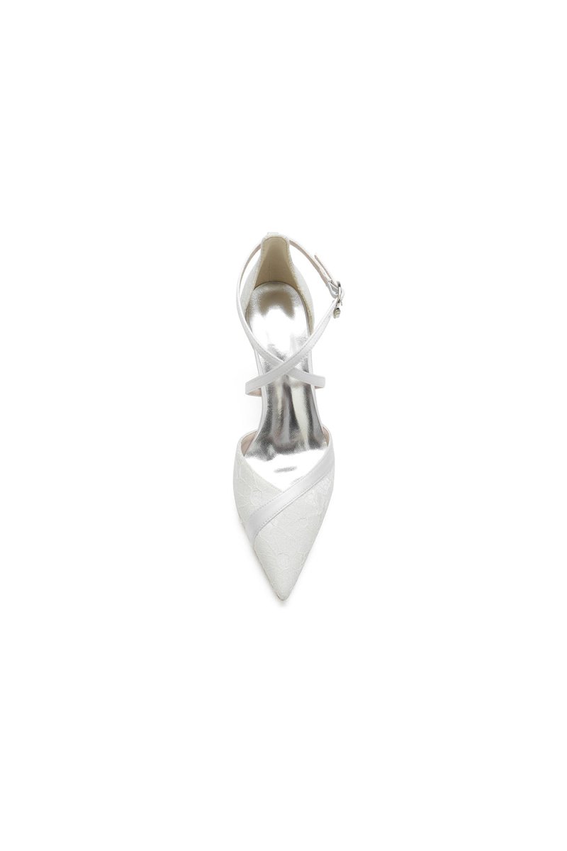 White Cross-Strap Pump with Metallic Accent