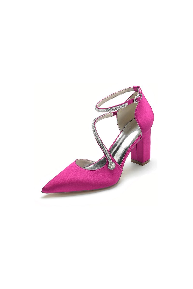 White Satin Pump with Cross-Strap and Beaded Buckle