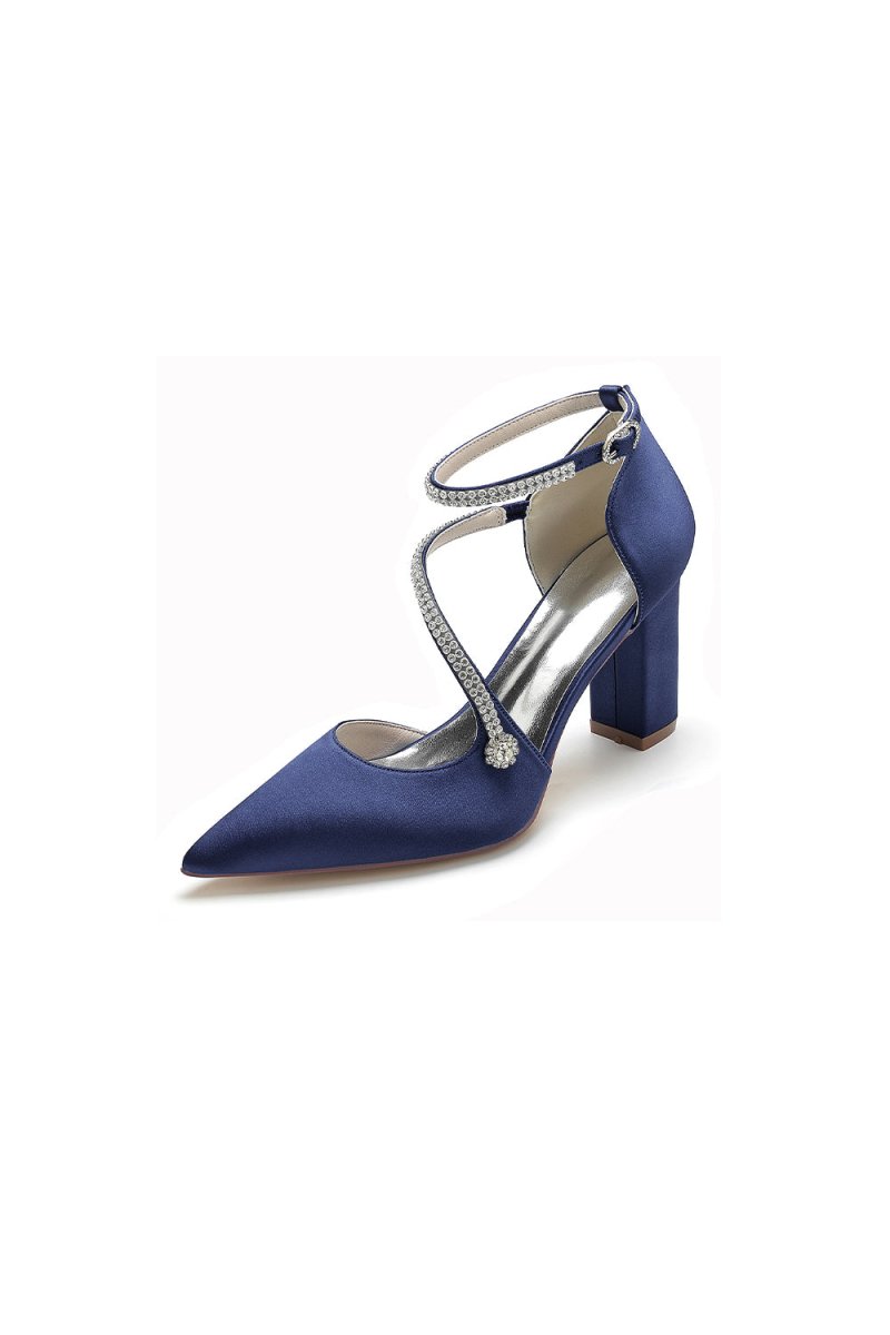 White Satin Pump with Cross-Strap and Beaded Buckle