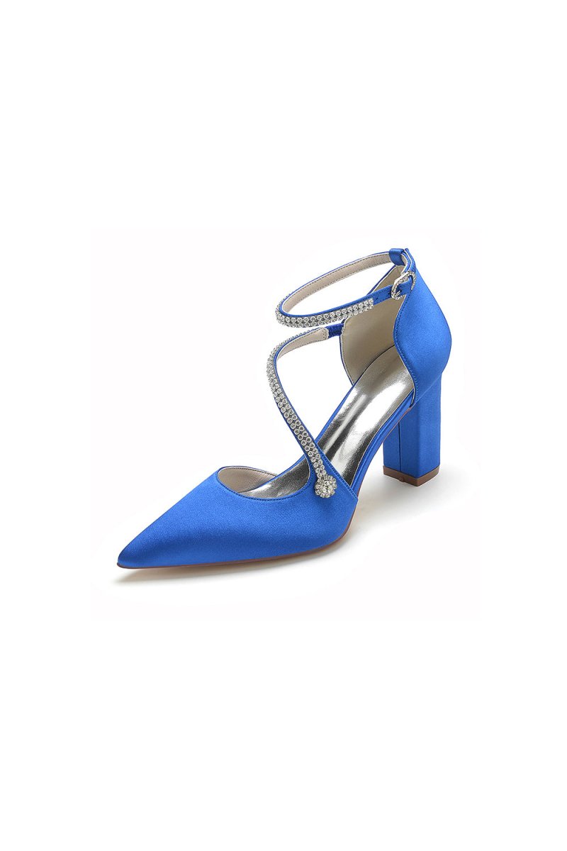 White Satin Pump with Cross-Strap and Beaded Buckle