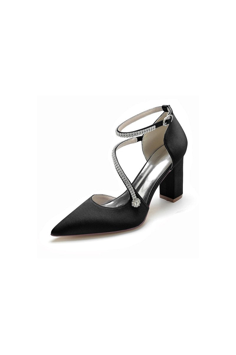White Satin Pump with Cross-Strap and Beaded Buckle