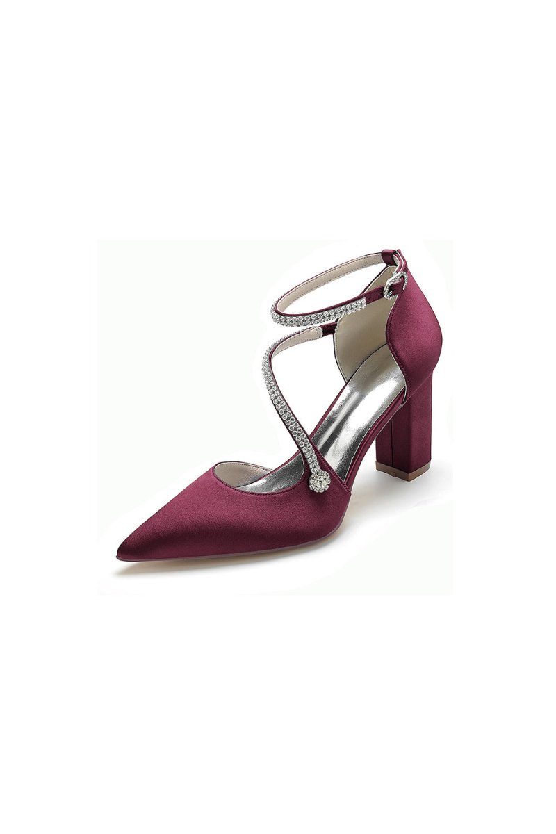 White Satin Pump with Cross-Strap and Beaded Buckle