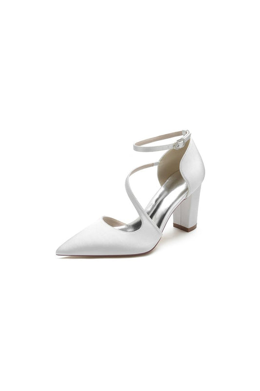 White Silk Pump with Decorative Ankle Strap