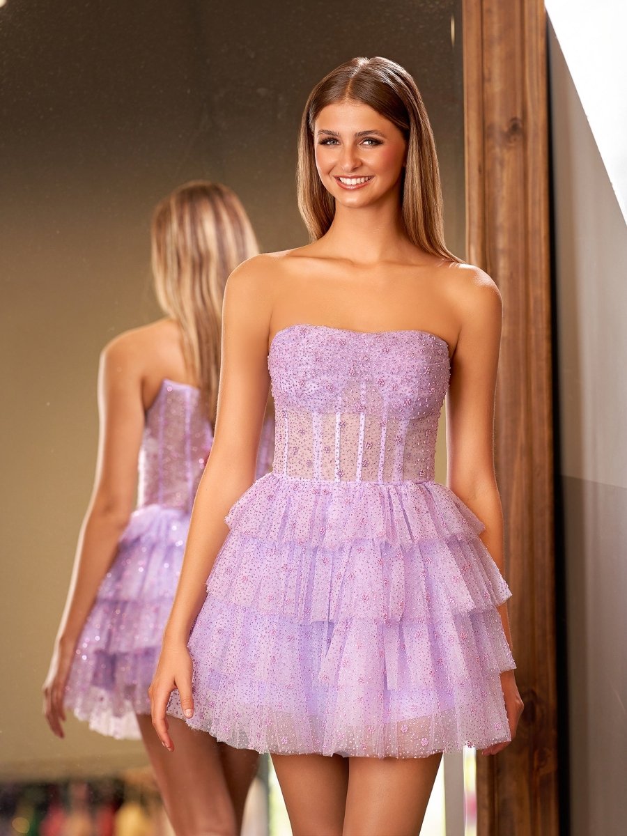 A-Line Strapless Scoop Tiered Sleeveless Short Homecoming Dress