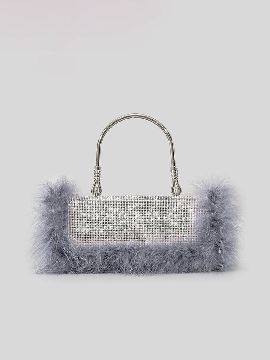 Women’s Furry Rhionestones Evening Clutch Bags