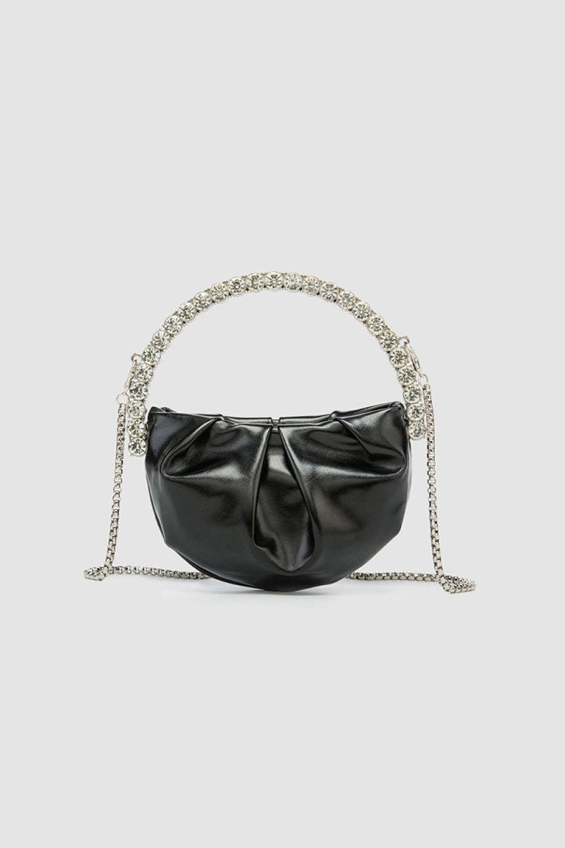 Women’s Rhinestone Handle Metallic Slouchy Evening Clutch Bags