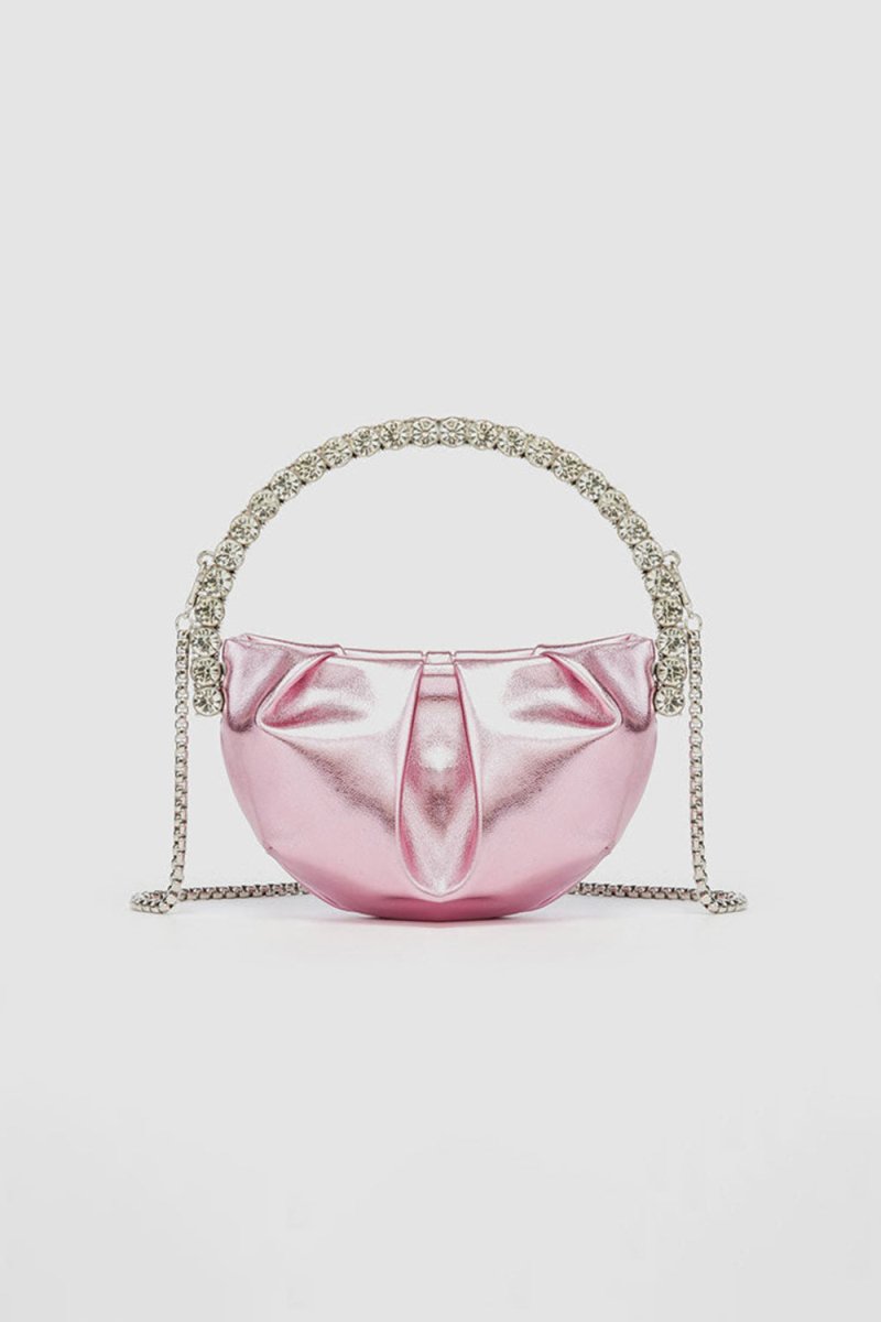 Women’s Rhinestone Handle Metallic Slouchy Evening Clutch Bags