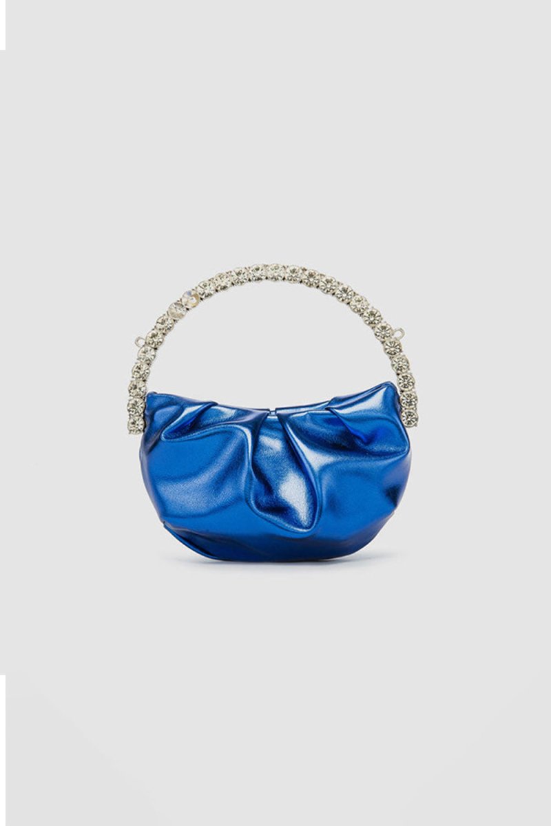 Women’s Rhinestone Handle Metallic Slouchy Evening Clutch Bags