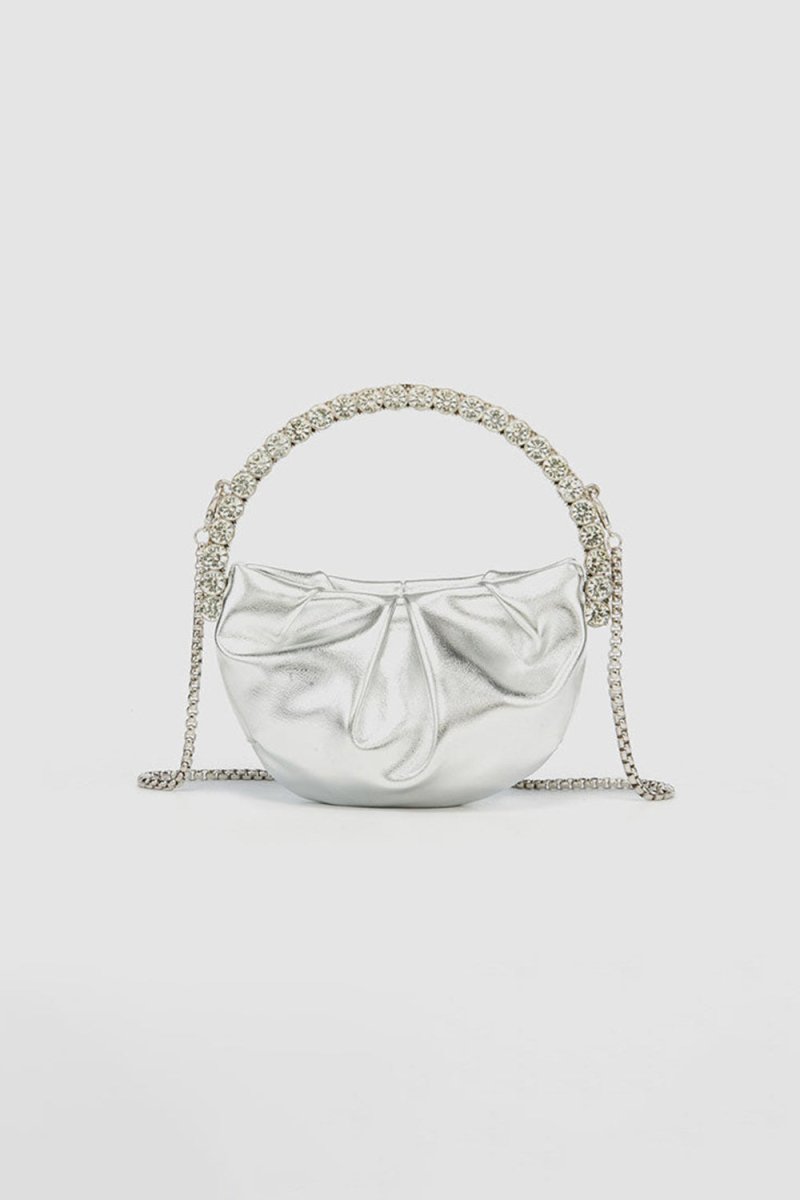 Women’s Rhinestone Handle Metallic Slouchy Evening Clutch Bags