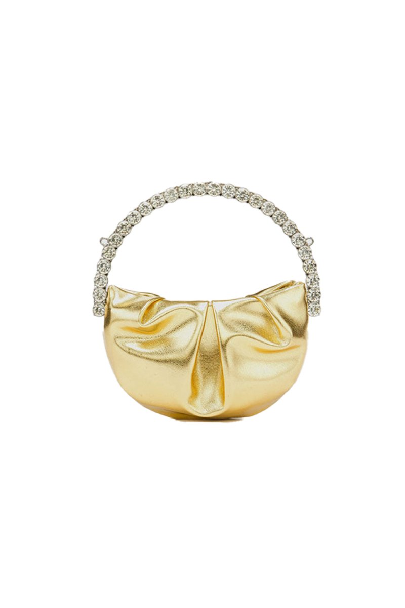 Women’s Rhinestone Handle Metallic Slouchy Evening Clutch Bags