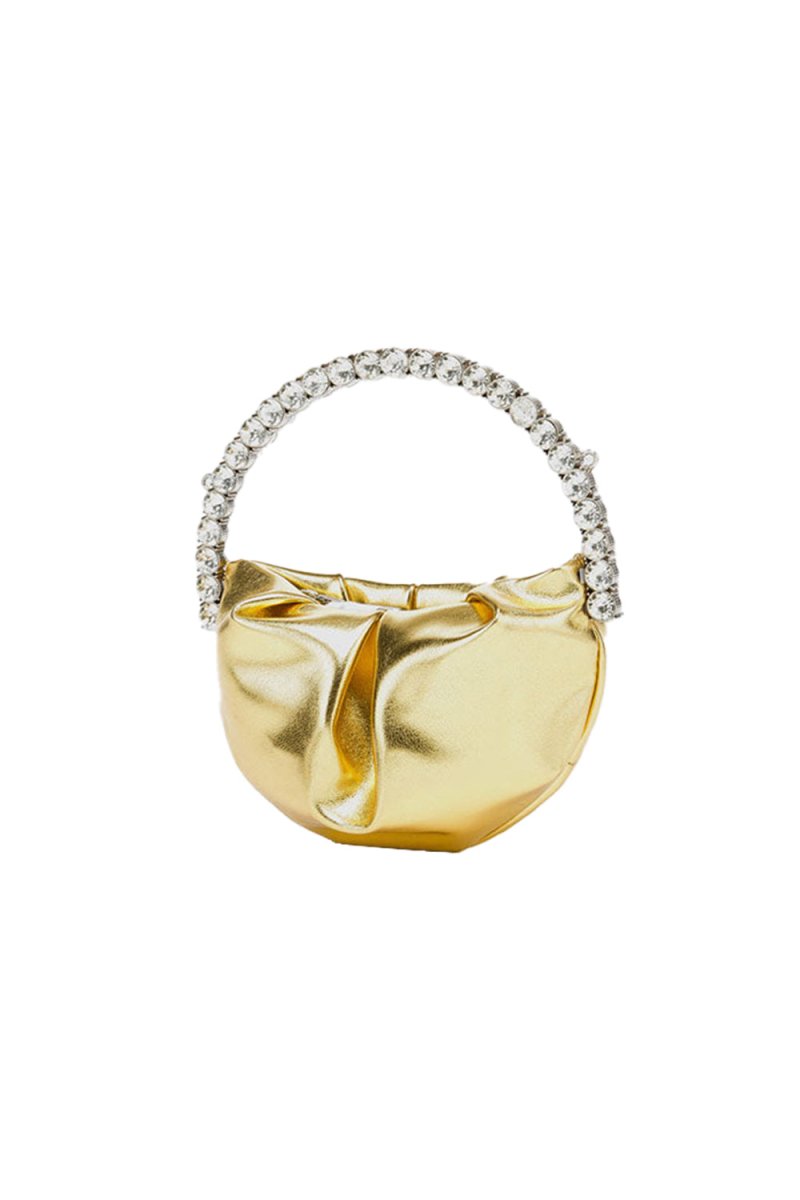 Women’s Rhinestone Handle Metallic Slouchy Evening Clutch Bags