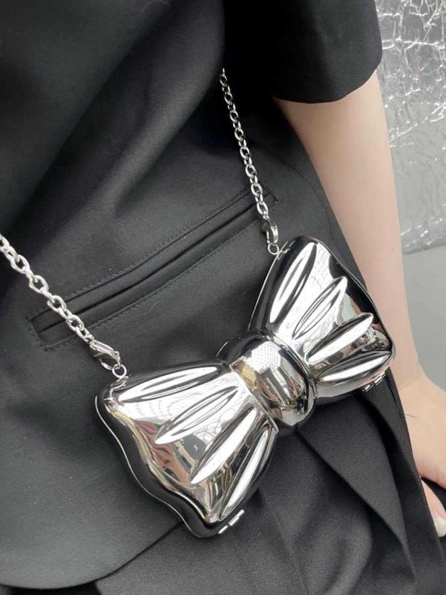Women’s Silver Bow Clutch Mini Evening Bags