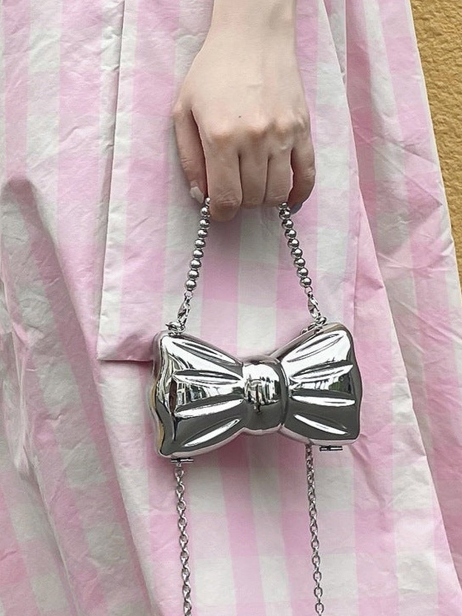 Women’s Silver Bow Clutch Mini Evening Bags