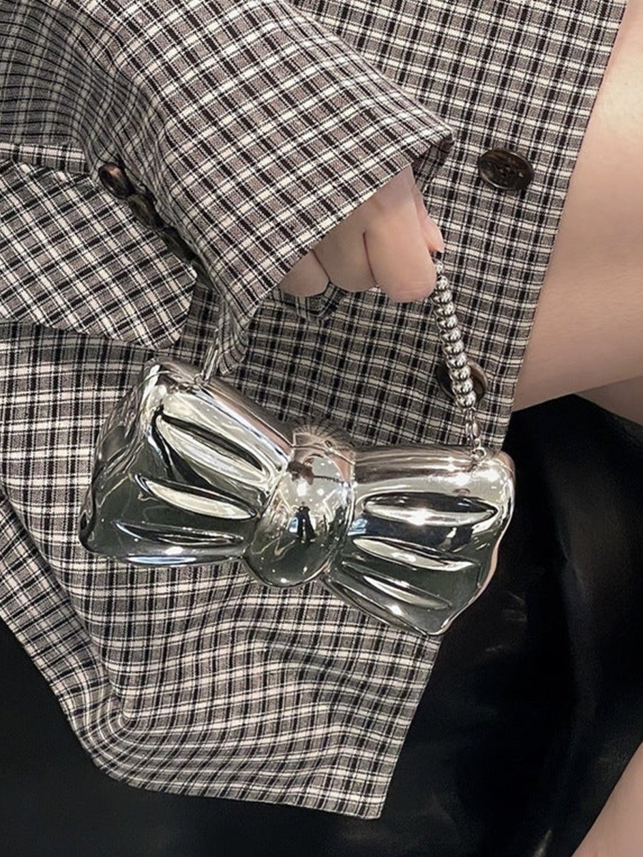 Women’s Silver Bow Clutch Mini Evening Bags