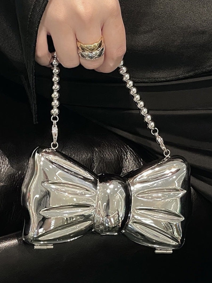 Women’s Silver Bow Clutch Mini Evening Bags