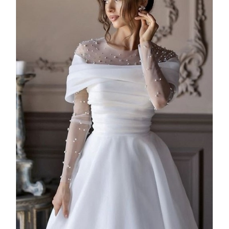 A-Line Illusion Neck Long Sleeve Floor Formal Wedding