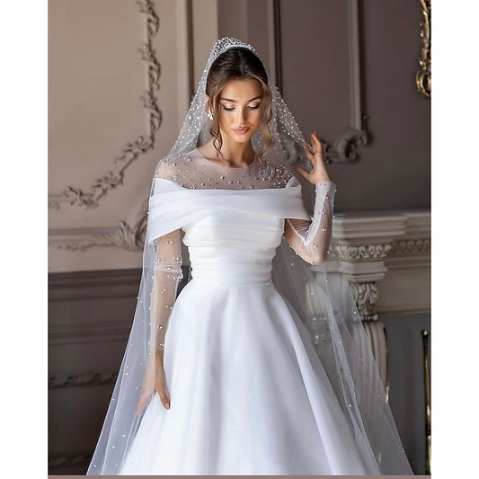 A-Line Illusion Neck Long Sleeve Floor Formal Wedding